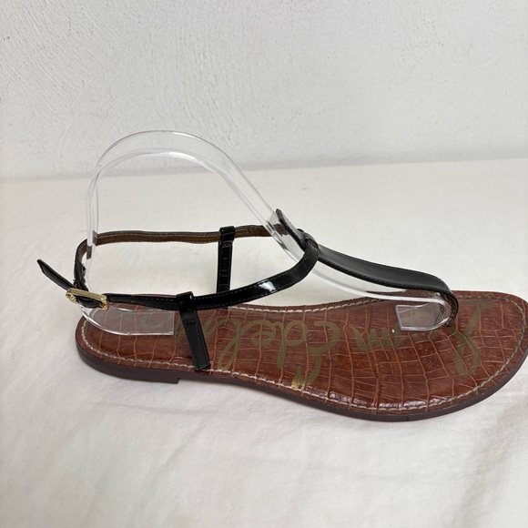 SAM EDELMAN T-Strap Thong Patent Faux Leather Flat Sandals 10 - Picture 7 of 16